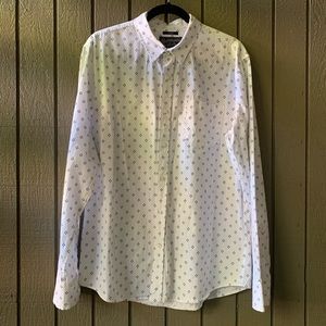 American Rag White Print Long Sleeve Button Down Shirt 100% Cotton Size …